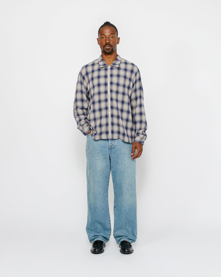 ZIP SHIRT TWISTED YARN PLAID
