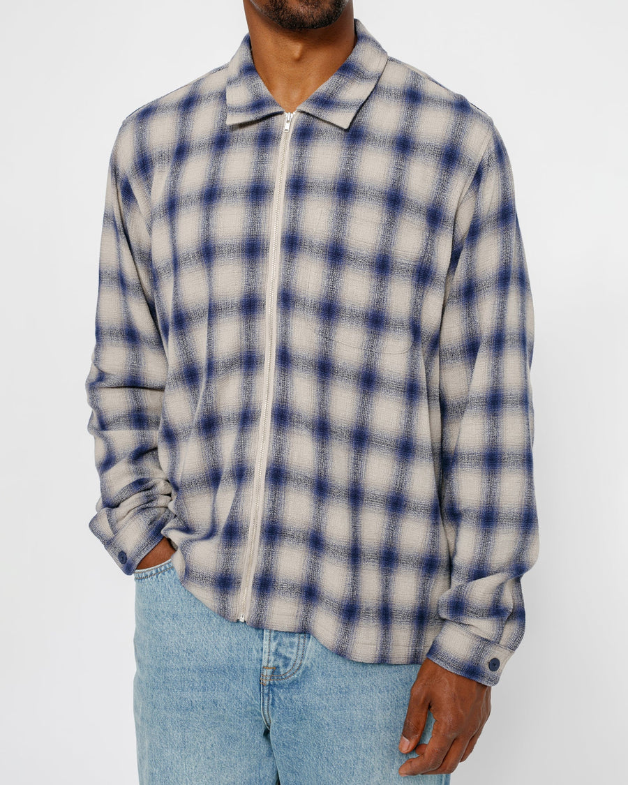 ZIP SHIRT TWISTED YARN PLAID