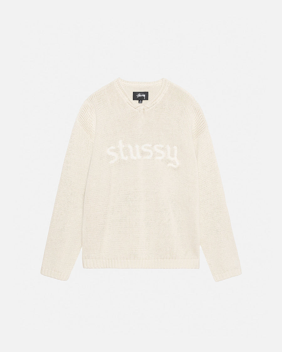 EMBROIDERED V-NECK LOGO SWEATER