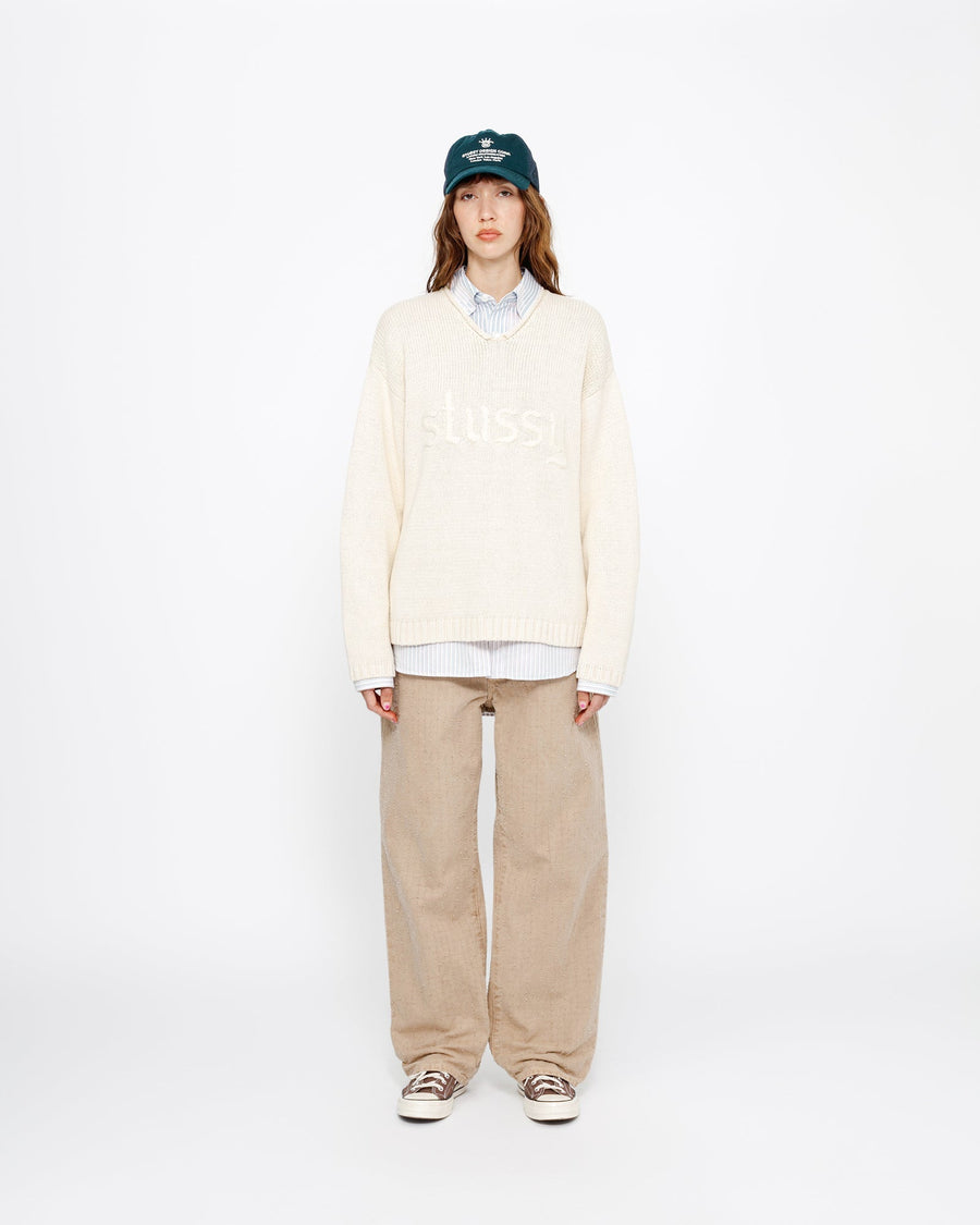 EMBROIDERED V-NECK LOGO SWEATER
